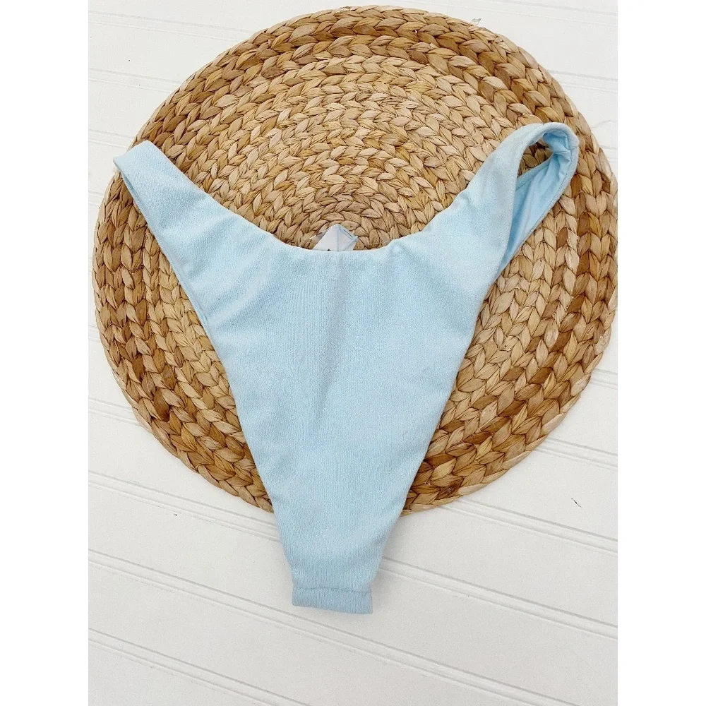 NEW L*Space Sky Blue Terry Cabana Bitsy Bikini Swim Bottom XL NWT